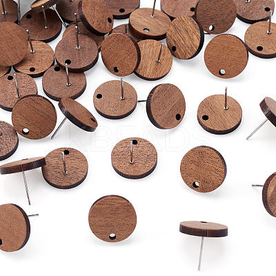 20 Pairs Walnut Wood Stud Earring Findings MAK-TAG0001-01-1
