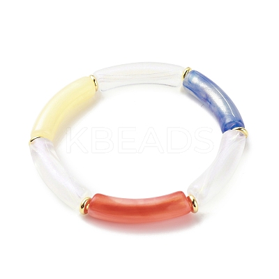 Acrylic Curved Tube Beaded Stretch Bracelet for Women BJEW-JB08374-1