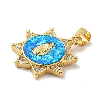 Rack Plating Brass Micro Pave Cubic Zirconia with Synthetic Opal Pendants KK-D088-10G-1