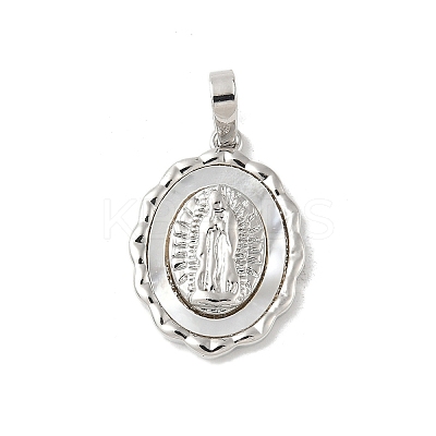 Brass Pave Natural White Shell Pendants KK-S522-07A-P-1