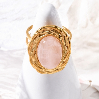 Oval Natural Rose Quartz Finger Rings RJEW-M063-01G-13-1