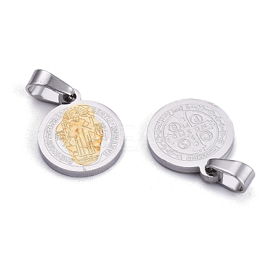PVD Vacuum Plating Flat Round with San Benito & Word 304 Stainless Steel Charms X-STAS-I036-03B-1