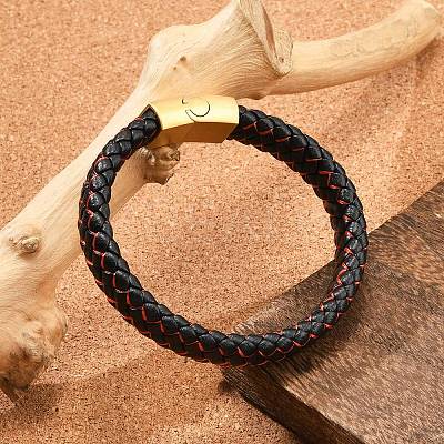 Ion Plating(IP) Braided Microfiber Leather Cord Bracelets for Men BJEW-Z081-14G-1