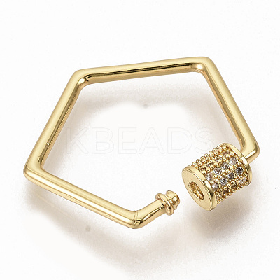 Brass Micro Pave Clear Cubic Zirconia Screw Carabiner Lock Charms ZIRC-S066-005-1