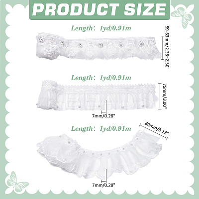 3 Yards 3 Styles  Polyester Pleated Lace Ribbons OCOR-ME0001-24-1