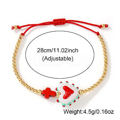 Heart Handmade Lampwork & Cross Synthetic Turquoise Bead Braided Bracelets IA3546-5-1