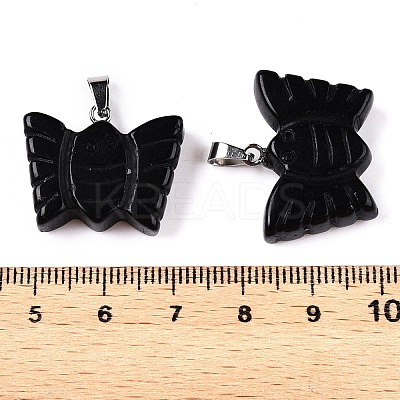 Natural Obsidian Carved Butterfly Pendants G-N342-01A-1