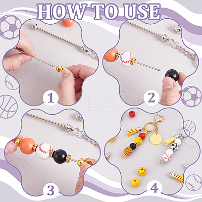 DIY Wood Sports Ball Beadable Keychain Jewelry Making Kits DIY-PH0023-91-1