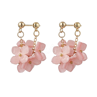 Flower Brass Resin Dangle Stud Earrings EJEW-TA00778-02-1