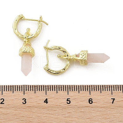 Natural Rose Quartz Hoop Earrings EJEW-P306-01G-07-1