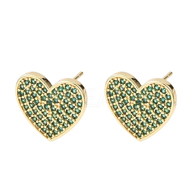 Heart Brass Micro Pave Cubic Zirconia Stud Earrings EJEW-H178-01G-03-1