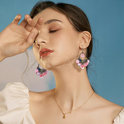 4 Pairs 4 Colors Natural Shell Boho Chandelier Earrings EJEW-FI0002-07-1