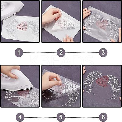 Heart with Wing Glitter Hotfix Rhinestone DIY-WH0301-41-1