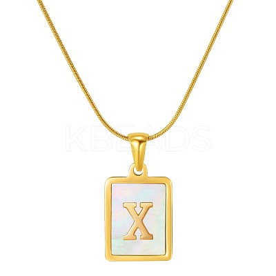 Stainless Steel Snake Bone Chain Alphabet Necklace with Shell Pendant WD3660-24-1