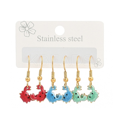 Ocean Series 304 Stainless Steel Enamel Dangle Earrings LS-EJEW-K017-01F-G-1