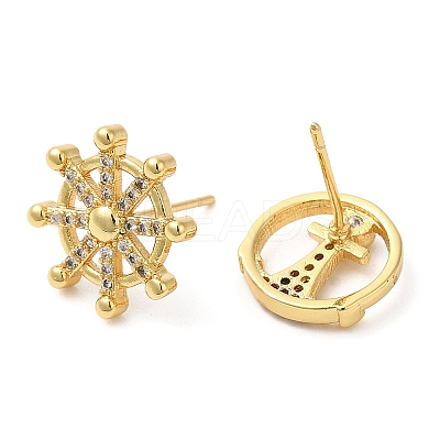 Rack Plating Brass Anchor & Helm Asymmetrical Earrings EJEW-D061-20G-1