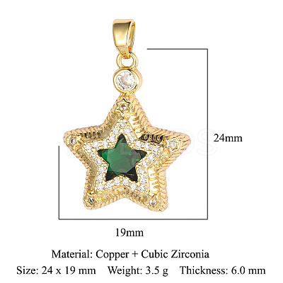 Brass Micro Pave Green Cubic Zirconia Pendants ZIRC-OY001-15G-1