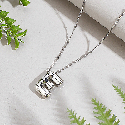1pc Brass Chain with Alloy Letter Pendants Necklaces NJEW-LP0001-41E-P-1