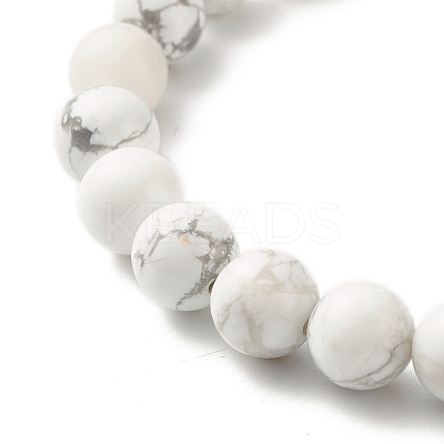Natural Howlite & Lava Rock Round Beads Energy Power Stretch Bracelet for Men Women BJEW-JB07037-02-1