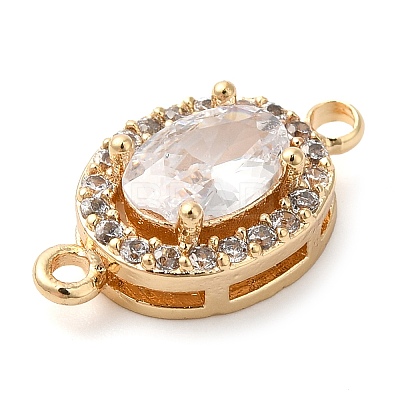 Brass Pave Clear Cubic Zirconia Connector Charms KK-G503-31G-1
