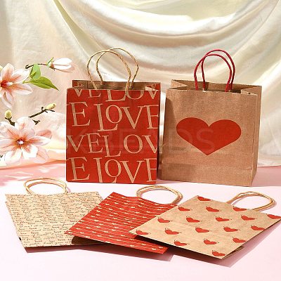 12Pcs 5 Styles Valentine's Day Heart Printed Paper Bags CARB-FS0001-07-1