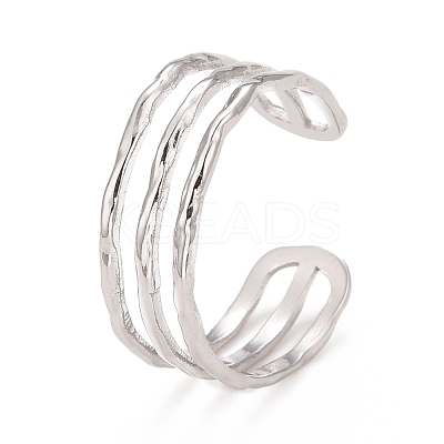 Non-Tarnish 304 Stainless Steel Triple Line Open Cuff Ring for Women RJEW-C025-12P-1