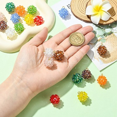 Handmade Nylon Wired Glass Beaded Pendants with Glass Pearl Round Bead PALLOY-CJ00105-1