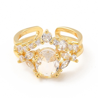Clear Cubic Zirconia Oval Open Cuff Ring RJEW-I095-01G-1