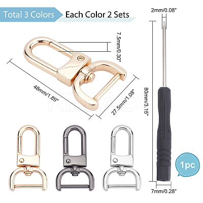 6 Sets 3 Colors Alloy Swivel Lobster Claw Clasps FIND-PH0003-90-1