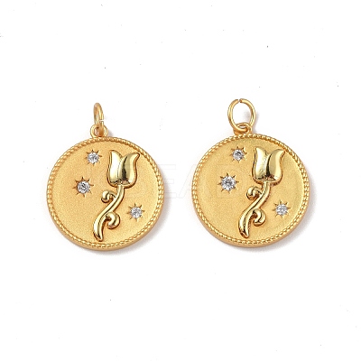 Brass Micro Pave Clear Cubic Zirconia Pendants KK-E068-VF345-1