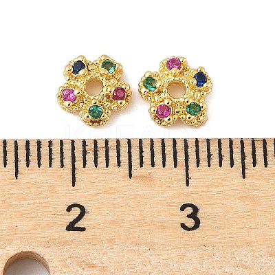 Brass Micro Pave Colorful Cubic Zirconia Bead Caps KK-V015-07G-01-1