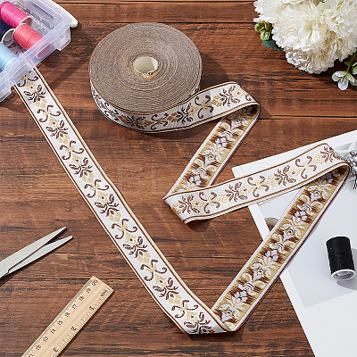 24M Polyester Flower Jacquard Ribbons OCOR-WH0045-22A-1