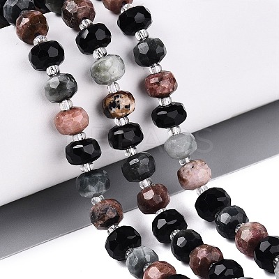 Natural Rhodonite & Eagle Eye & Obsidian Beads Strands G-Q614-03A-02-1