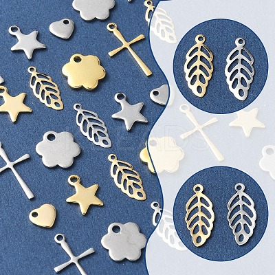 60Pcs 10 Styles 304 Stainless Steel Pendants STAS-FS0001-78-1
