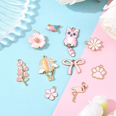 10Pcs 10 Styles Light Gold Plated Alloy Enamel Pendants ENAM-YW0006-29-1