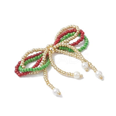 Christmas Glass Seed Beaded Bowknot Pendants PALLOY-MZ01059-1