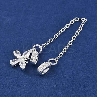 Brass Pave Clear Cubic Zirconia European Safety Chains with Charms KK-L236-15A-S-1