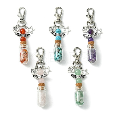 Glass Wishing Bottle with Synthetic & Natural Bead Chip inside Pendant Decorations HJEW-JM01741-1