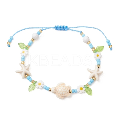 Ocean Theme Synthetic Turquoise & Glass Seed Beaded Bracelets BJEW-MZ00305-01-1