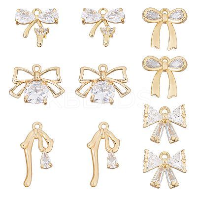10Pcs 5 Styles Brass Micro Pave Clear Cubic Zirconia Pendants KK-HS0015-25-1