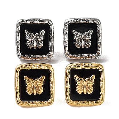 6 Pair 2 Color Square & Butterfly Acrylic Stud Earrings EJEW-A024-05-1