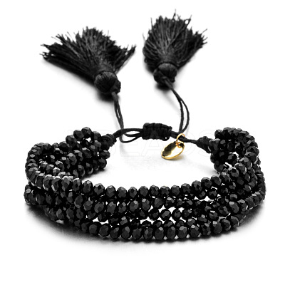 Faceted Glass Braided Bead Bracelets PS4906-4-1