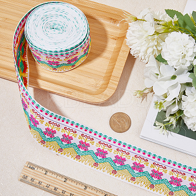 10M Ethnic Style Embroidery Polyester Flower Ribbons OCOR-WH0077-74B-1