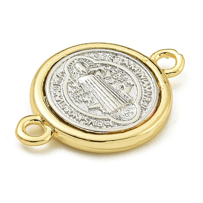 Rack Plating Brass Saint Benedict Medal Connector Charms KK-Z067-08G-01-1