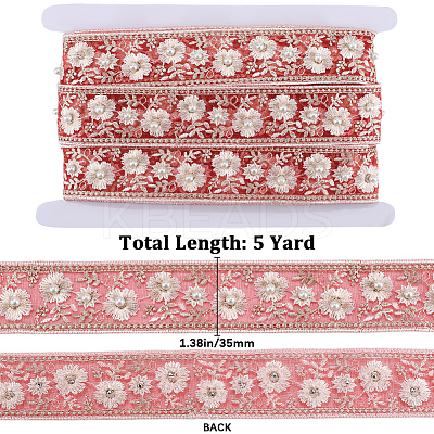 5 Yards Polyester Embroidery Flower Lace Ribbon with Imitation Pearl OCOR-CY0001-16D-1