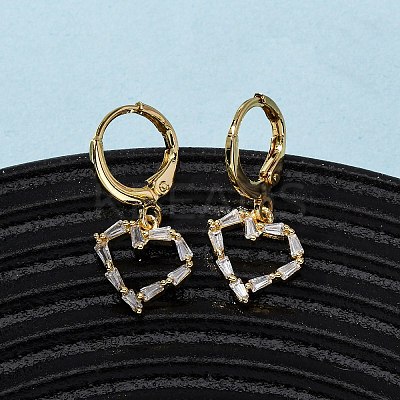 Brass Micro Pave Clear Cubic Zirconia Heart Hoop Earrings EJEW-K267-19G-1