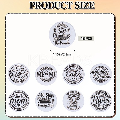18Pcs 9 Style Flat Round with Word Food Grade Eco-Friendly Printed Silicone Focal Beads SIL-SZ0001-31-1