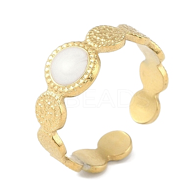 Ion Plating(IP) 304 Stainless Steel Enamel Textured Round Cuff Finger Rings RJEW-L107-066G-01-1