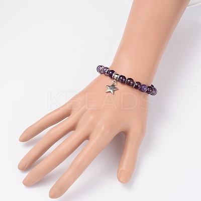 Natural Mixed Stone Beaded Star Charm Stretch Bracelets BJEW-JB01981-1