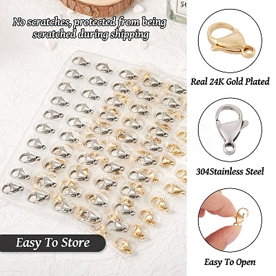 100Pcs 2 Colors 304 Stainless Steel Lobster Claw Clasps Sets STAS-YS0001-26A-1